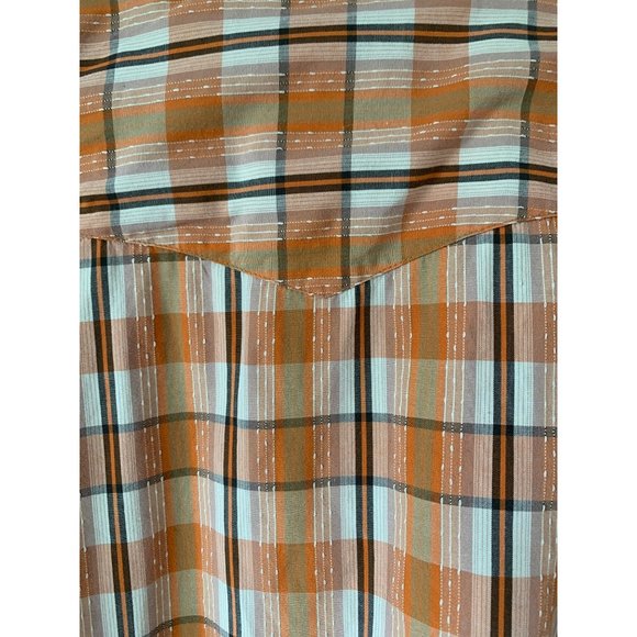 Lucky Brand Plaid Enamel Diamond Shaped Snap Up Shirt Orange Green Size XL TALL - Picture 7 of 10